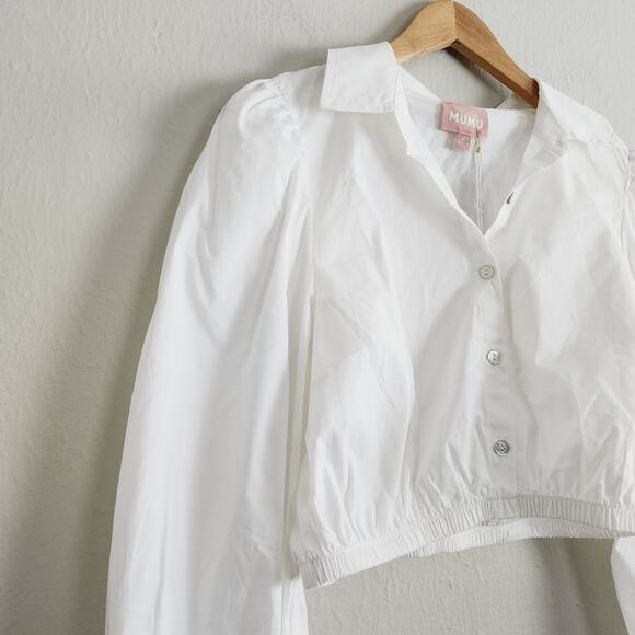 NWT Show Me Your Mumu White Count On Me Collar Crop Top Poplin L - Picture 8 of 12